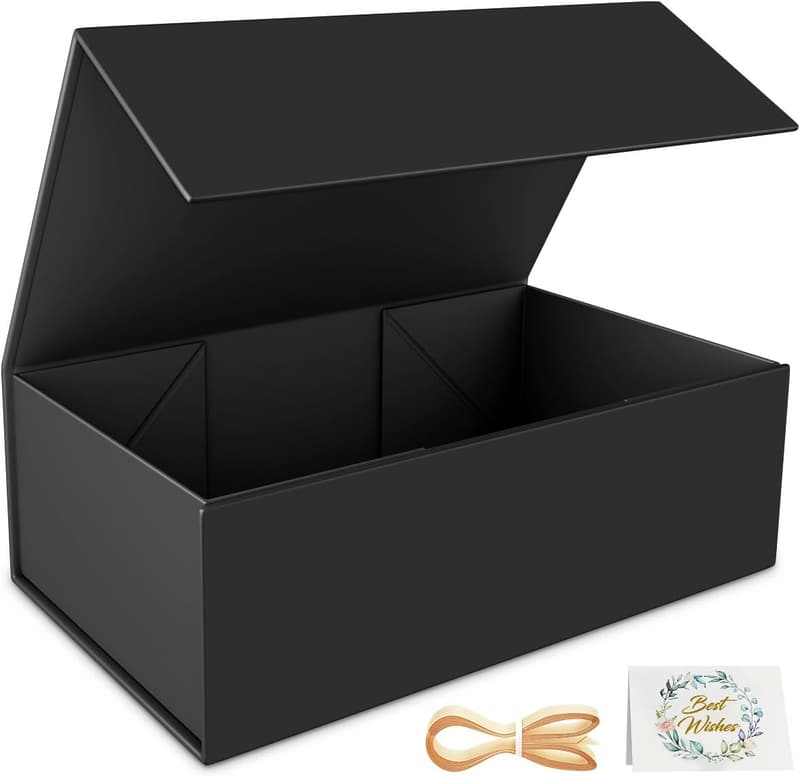 Collapsible Black Gift Box for Weddings and Birthdays