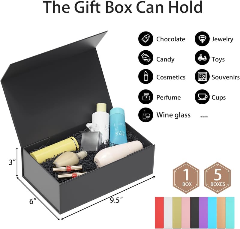 Collapsible Black Gift Box for Weddings and Birthdays