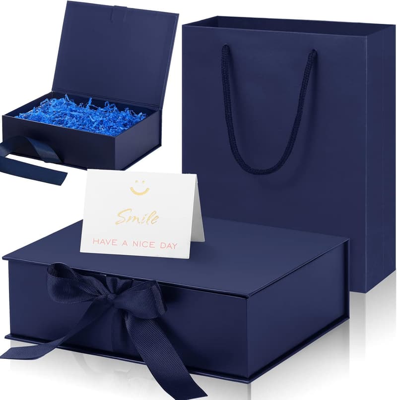 Dark Blue Graduation Gift Boxes with Lid and Ribbon