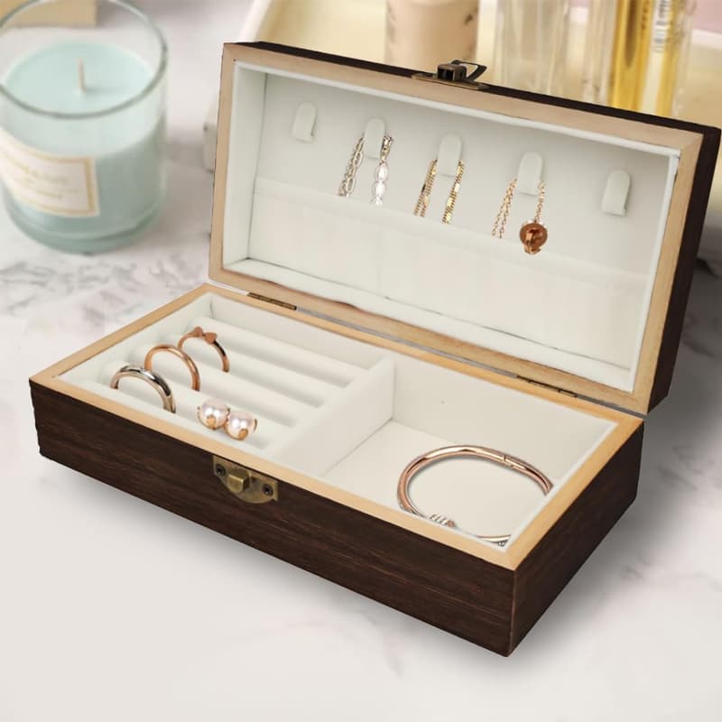 Stylish Handmade Wood Jewelry Box - Travel Organizer for Couples
