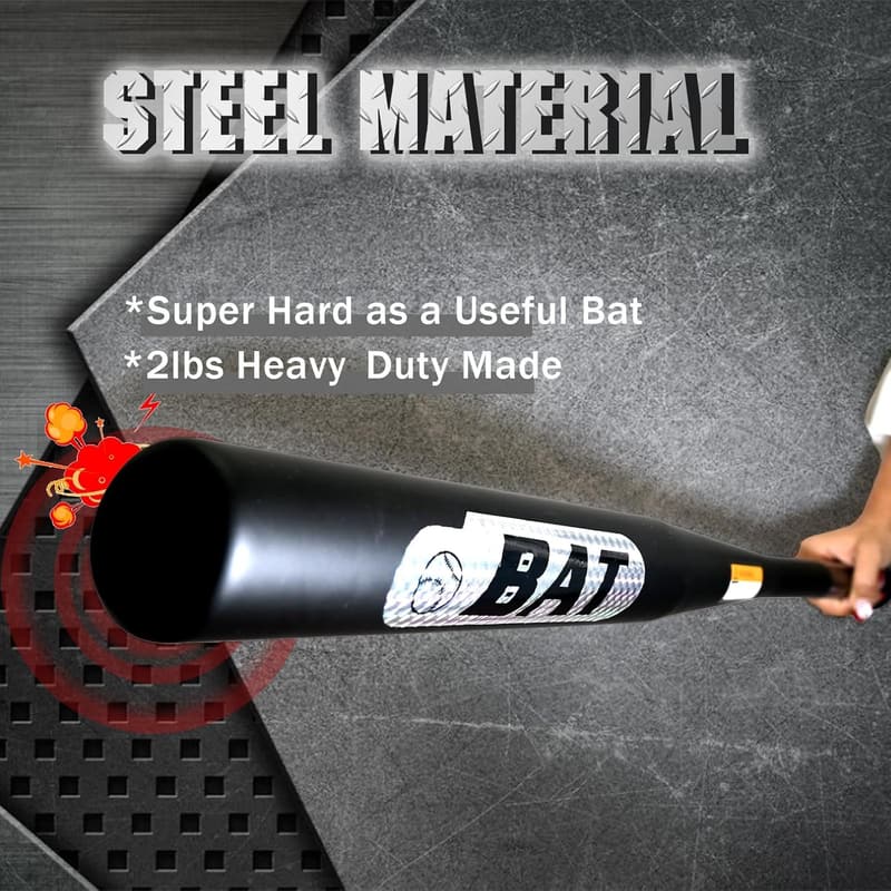 Heavy-Duty 28in Steel Baseball Bat - 2lbs, 2in Barrel