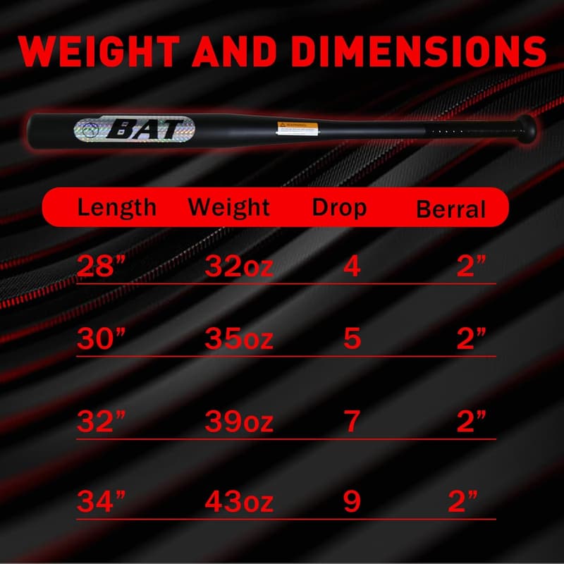 Heavy-Duty 28in Steel Baseball Bat - 2lbs, 2in Barrel
