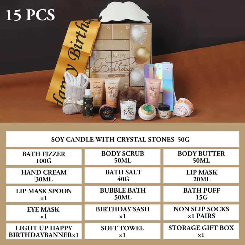 Birthday Spa Gift Box for Women & Men - 14 Luxury Care Items