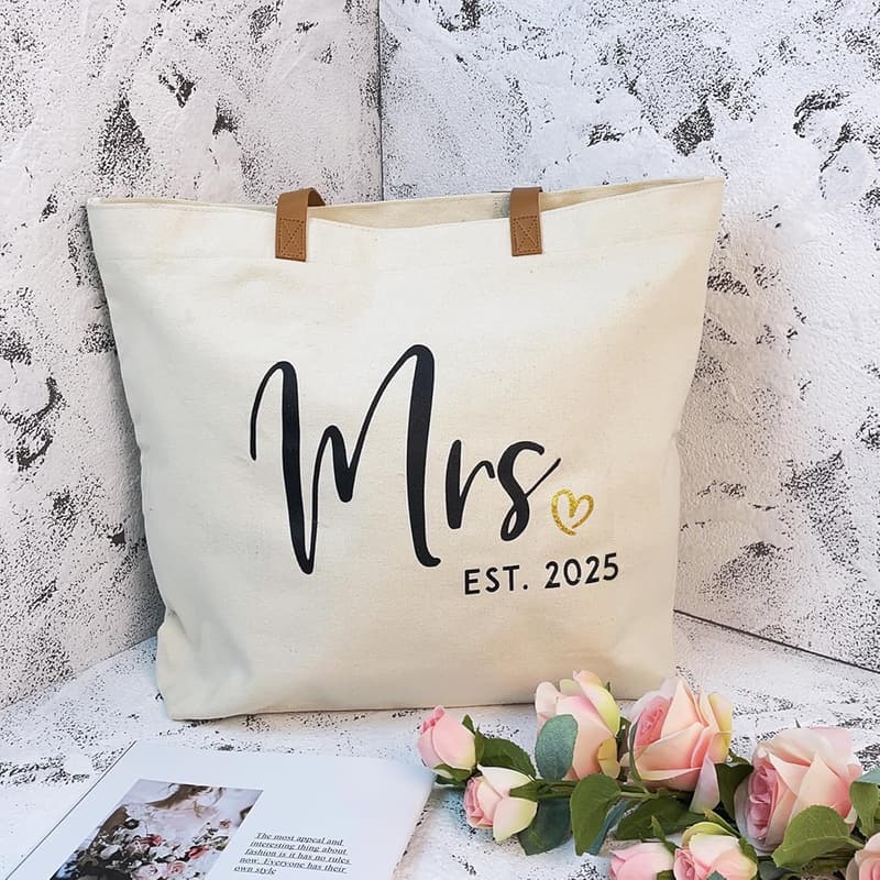 Bride Tote Bag - Large Travel Canvas with Zipper for Wedding