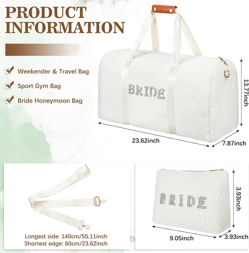 Wedding Travel Makeup Bag for Bride - Weekender Duffel