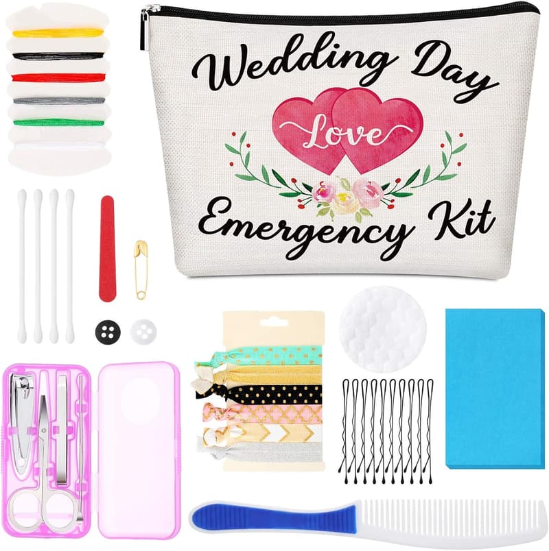 Bride's Wedding Emergency Kit with Makeup Bag and Essentials