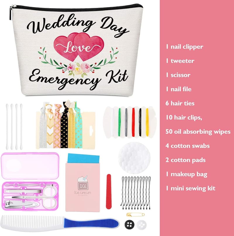 Bride's Wedding Emergency Kit with Makeup Bag and Essentials