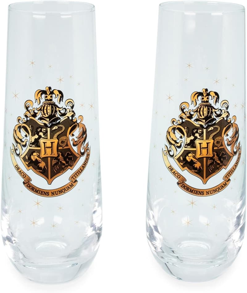 Harry Potter Hogwarts Stemless Flutes, Set of 2 for Home Bar