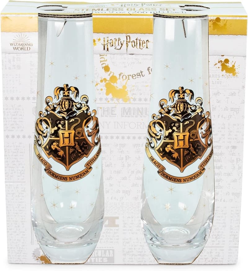 Harry Potter Hogwarts Stemless Flutes, Set of 2 for Home Bar