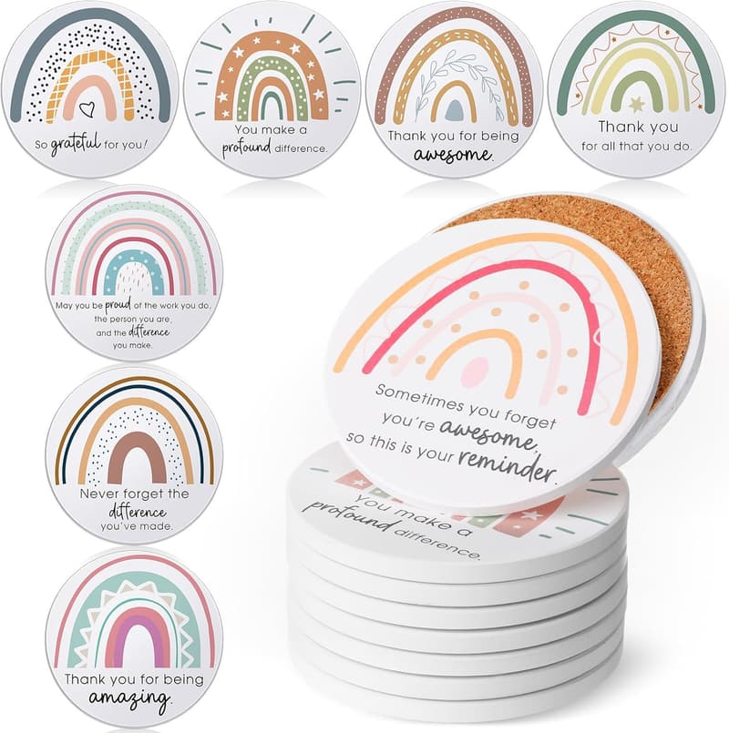 Thank You Coasters Set - 24 Absorbent Ceramic Mats for Teachers