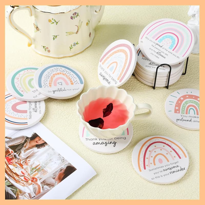 Thank You Coasters Set - 24 Absorbent Ceramic Mats for Teachers