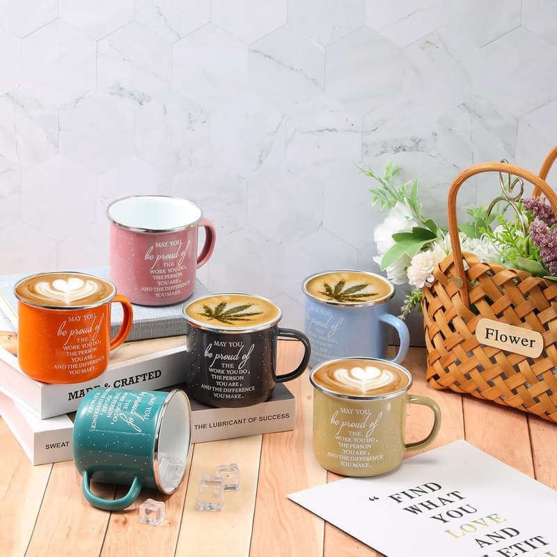 Employee Appreciation Enamel Coffee Mugs Set - 10 Pack, 12 oz