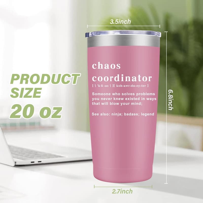 Chaos Coordinator Tumbler Cup - 20 oz Pink Gift for Women