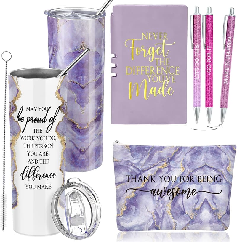 Employee Appreciation Gift Set for Women – 6 Pcs Rustic Blue Marble