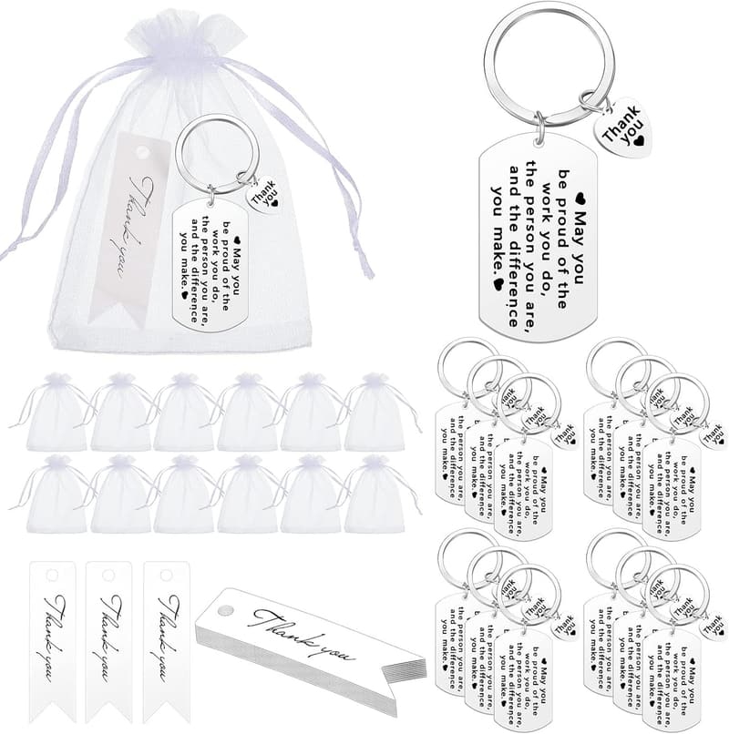 Employee Appreciation Keychains with Organza Bags - 36 Pcs Set
