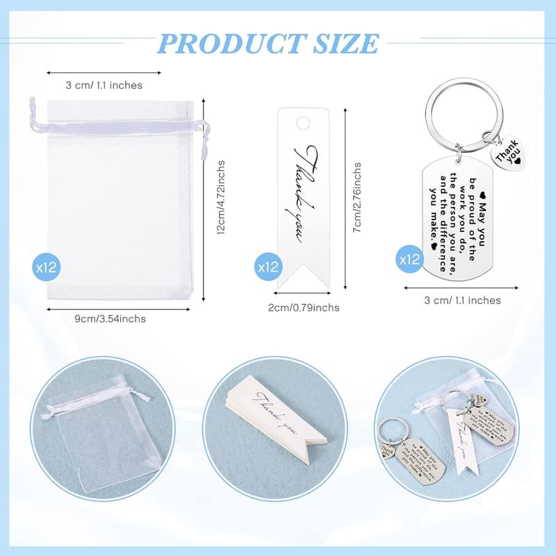 Employee Appreciation Keychains with Organza Bags - 36 Pcs Set