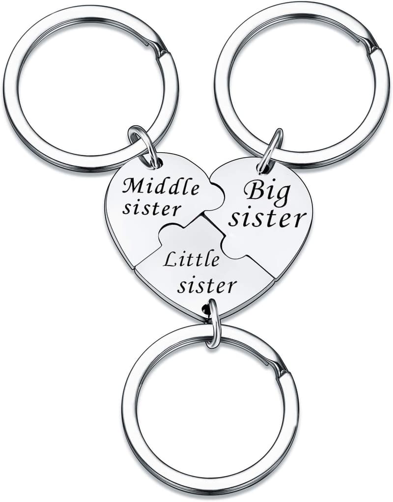 Sister Jewelry Set - Matching Heart Keychains for 3 Sisters
