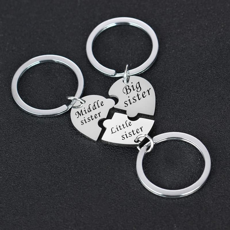 Sister Jewelry Set - Matching Heart Keychains for 3 Sisters
