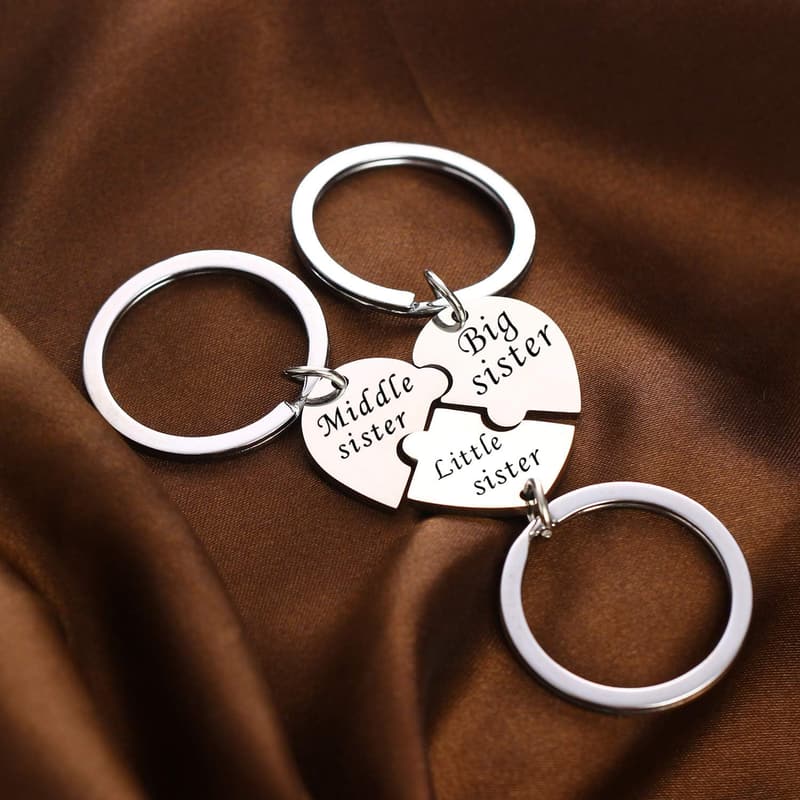 Sister Jewelry Set - Matching Heart Keychains for 3 Sisters