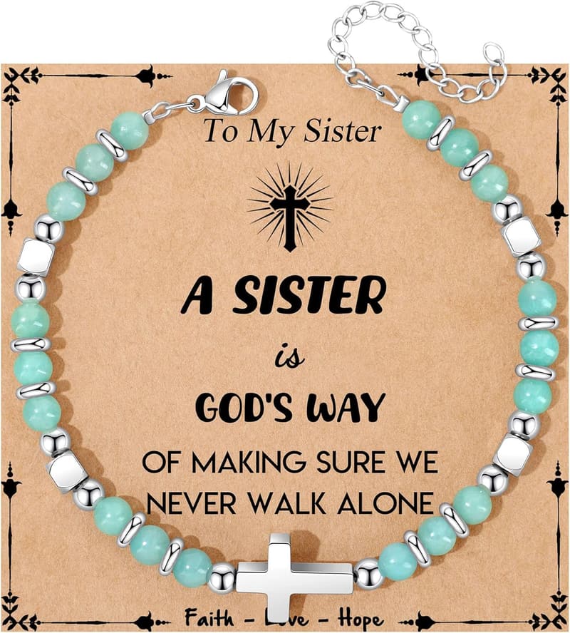 Easter Faith Cross Bracelet for Women with Natural Beads