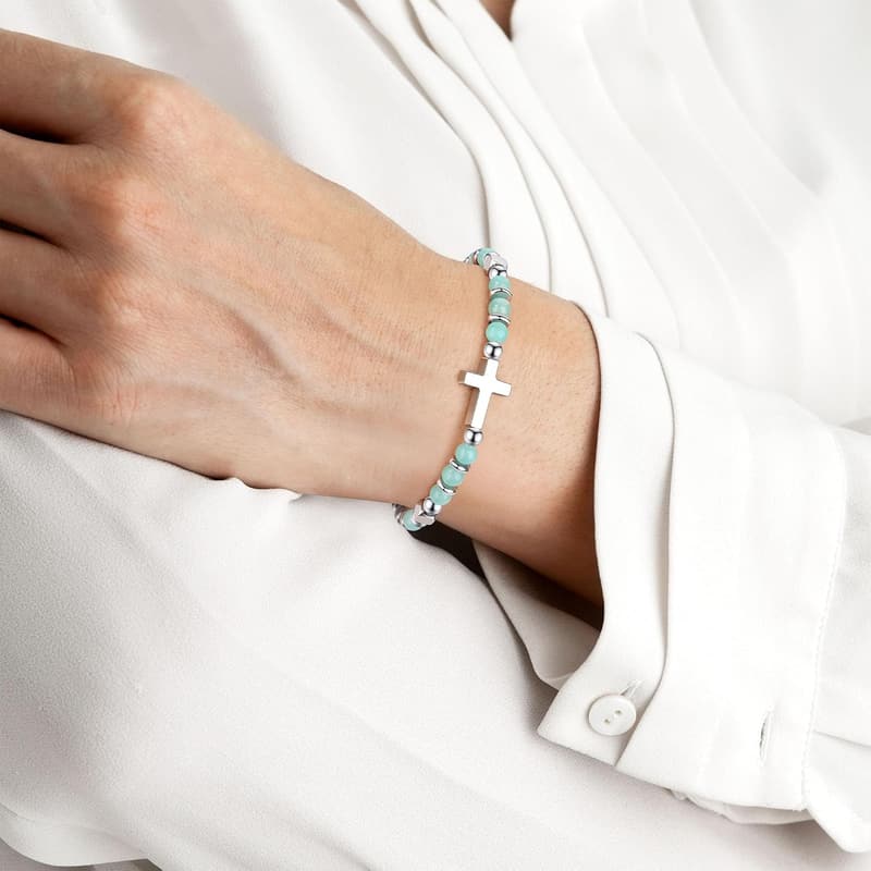 Easter Faith Cross Bracelet for Women with Natural Beads