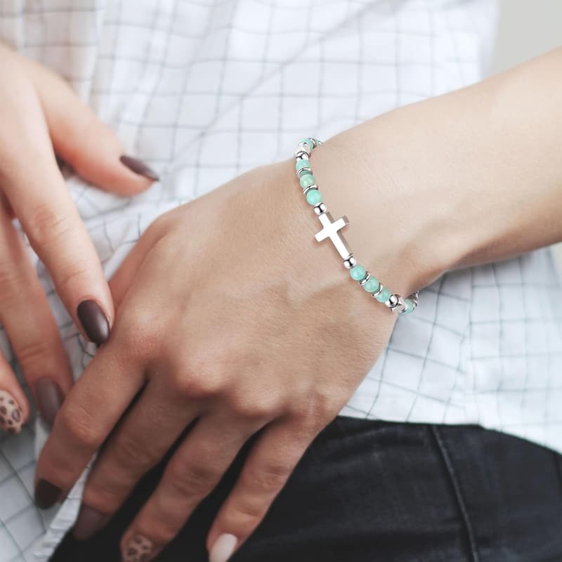 Easter Faith Cross Bracelet for Women with Natural Beads