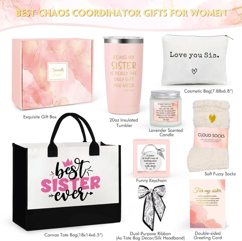 Sister Gift Basket with Tote Bag - Unique Birthday & Christmas Ideas