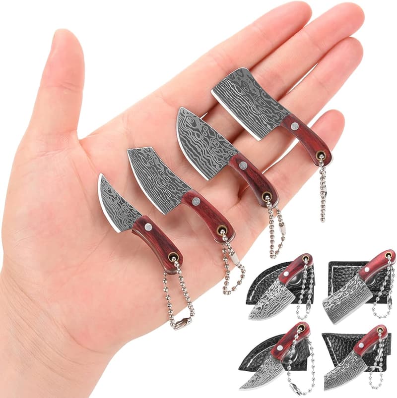 Damascus Mini Knife Set - EDC Chef Knives, 4 Pieces