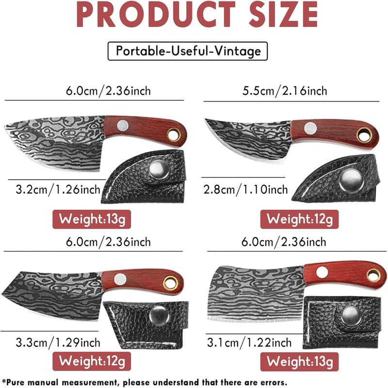 Damascus Mini Knife Set - EDC Chef Knives, 4 Pieces