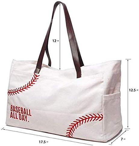 Baseball Mom Canvas Tote Bag with Pockets
