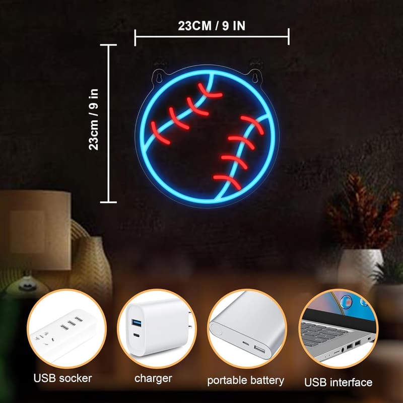 Baseball Neon Sign - Dimmable LED Wall Decor for Fans