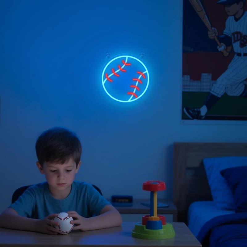 Baseball Neon Sign - Dimmable LED Wall Decor for Fans