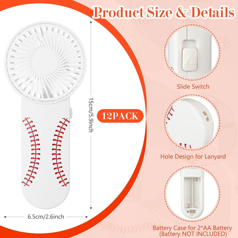 Baseball Team Gift: Mini Portable Handheld Fans (12 Pcs)