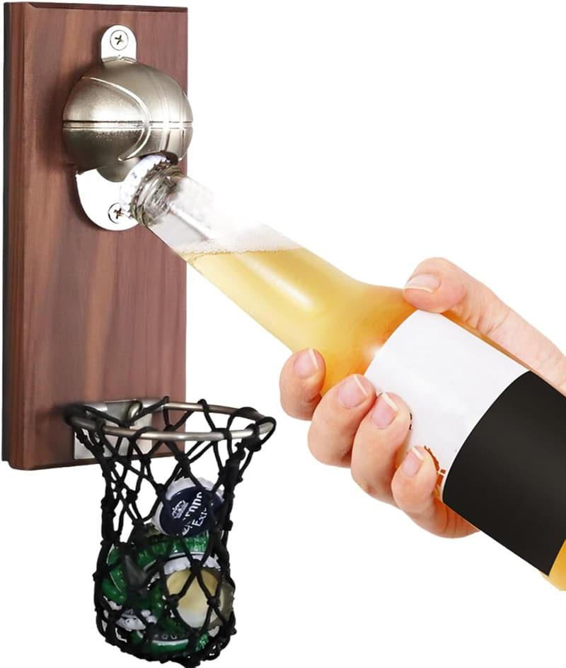 Unique Basketball Beer Bottle Opener with Cap Collector for Men