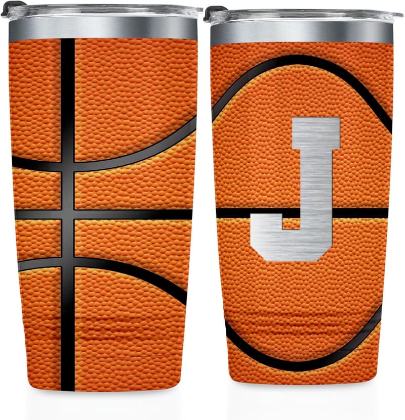 Personalized Basketball Tumbler for Teen Boys & Men - 20oz Stainless Steel