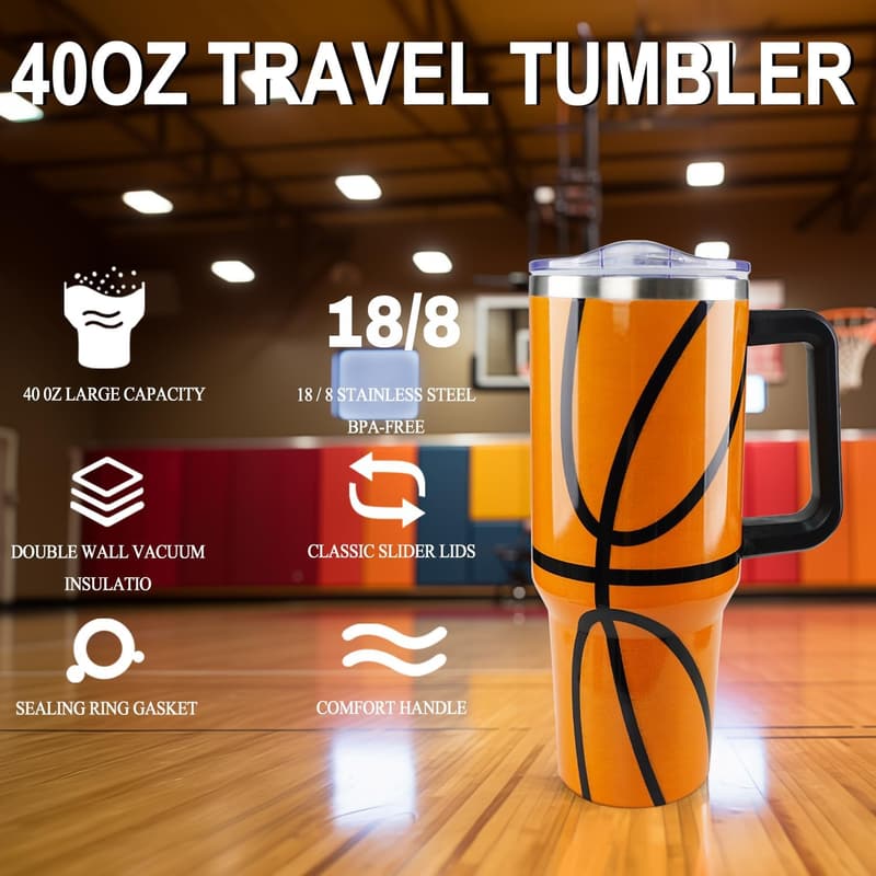 Basketball Tumbler 40oz - Stainless Steel Cup for Coaches & Fans