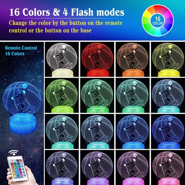 3D Basketball Bedside Lamp - Color Changing Night Light for Kids