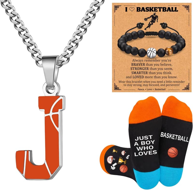 Basketball Gift Set: Letter Necklace, Socks & Bracelets for Men