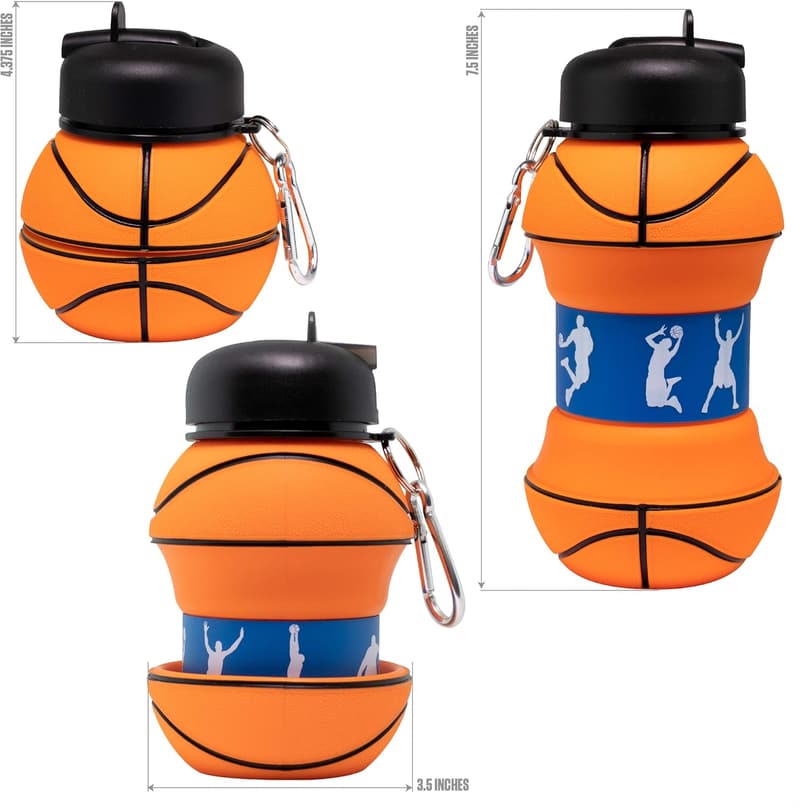 Kids' 18 oz. Collapsible BPA-Free Silicone Basketball Water Bottle