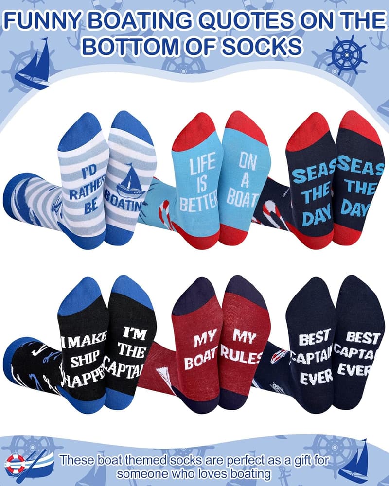 Men's Boating Socks - Nautical Casual Crew Gift Set (6 Pairs)