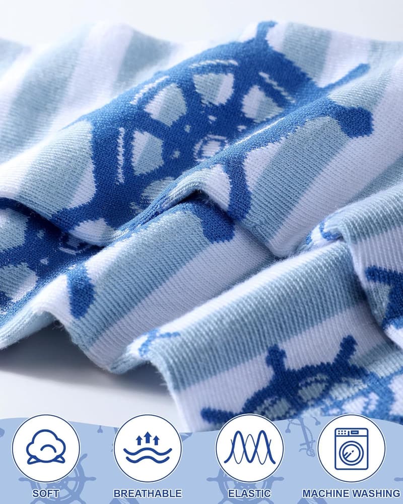 Men's Boating Socks - Nautical Casual Crew Gift Set (6 Pairs)