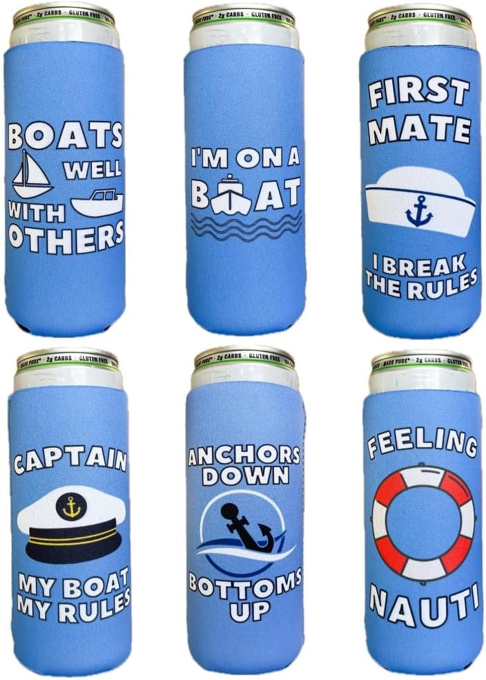 Boating Coozies - Premium Neoprene - 6 Pack for Sailors
