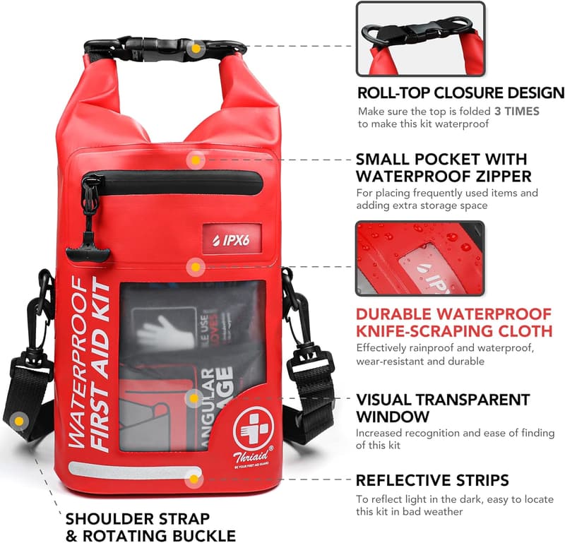 Emergency Medical Kit in Waterproof Dry Bag for Boating & Camping