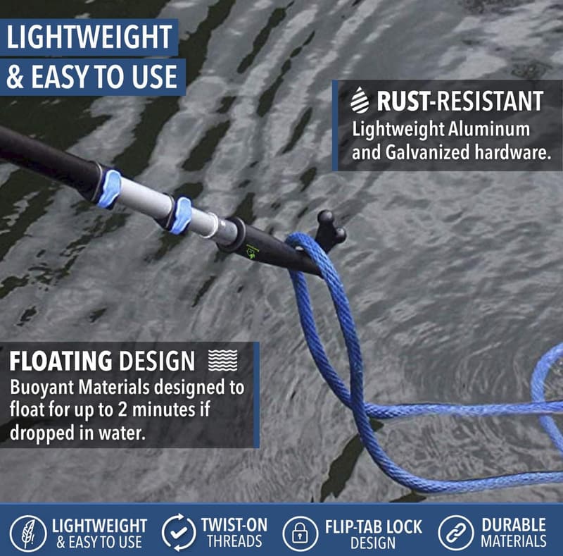Telescoping Boat Hook - Durable Floating Aluminum, Scratch-Resistant