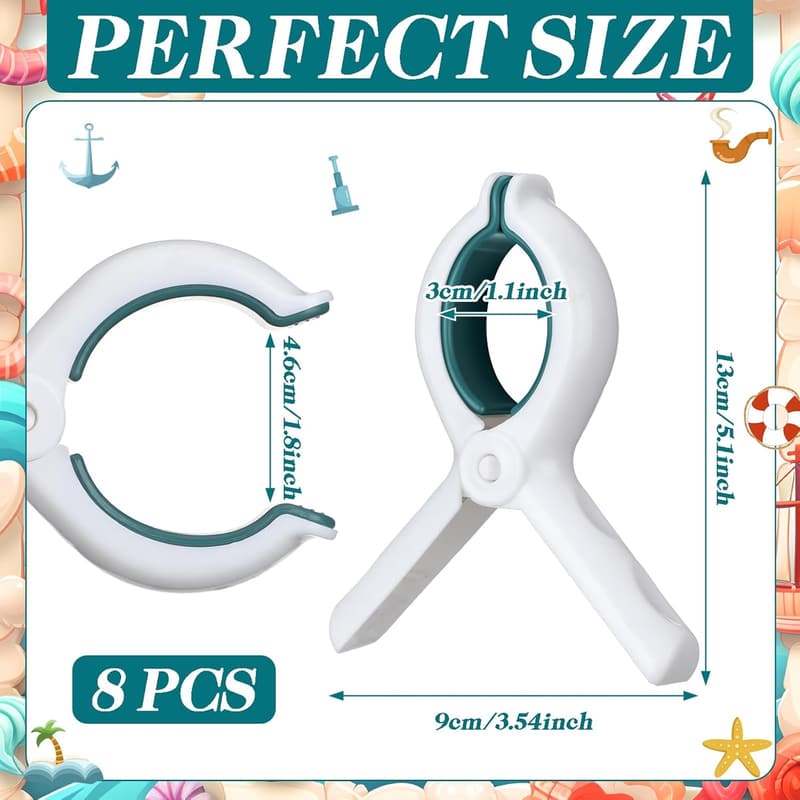 Large Marine Boat Towel Clips - 8-Pack Outdoor Organizer