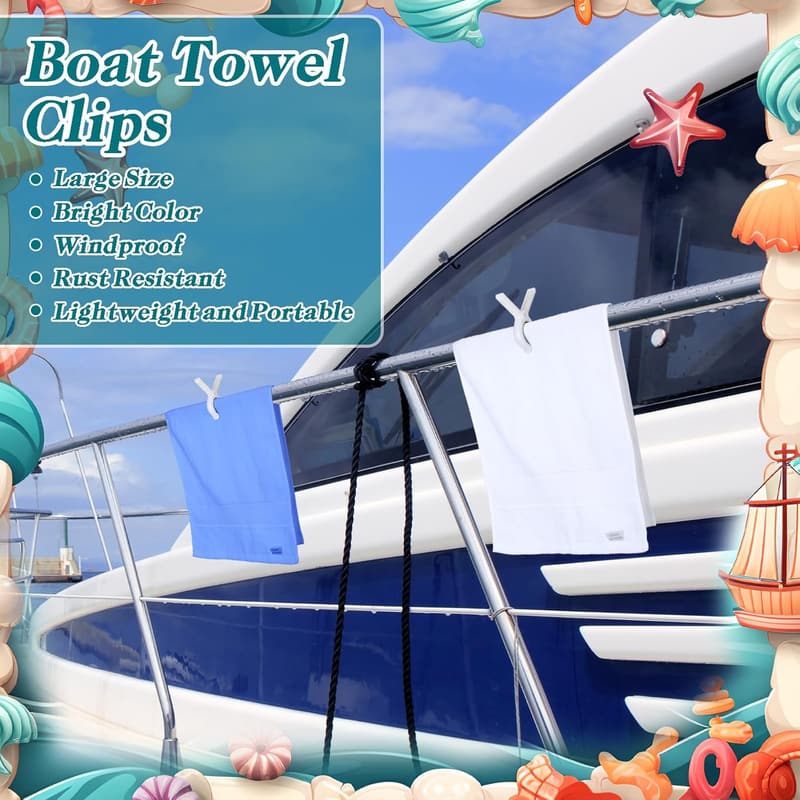 Large Marine Boat Towel Clips - 8-Pack Outdoor Organizer