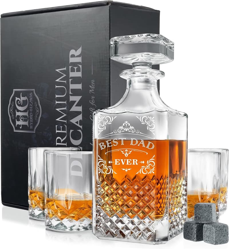 Unique Engraved Whiskey Decanter Set for Dad's Birthday