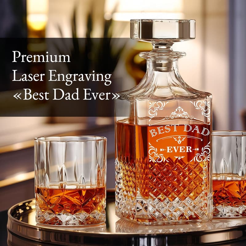 Unique Engraved Whiskey Decanter Set for Dad's Birthday