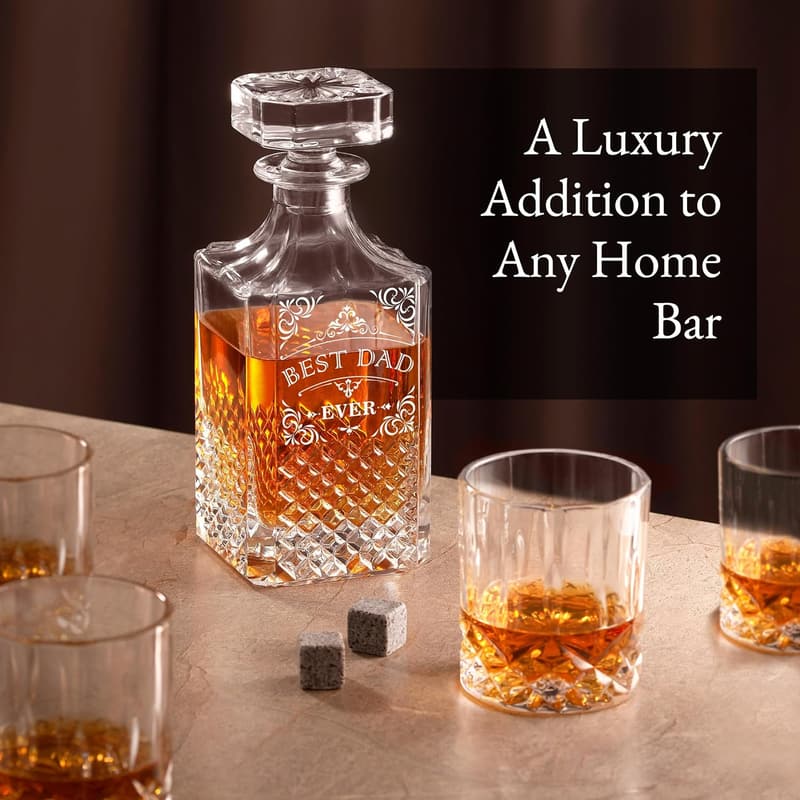 Unique Engraved Whiskey Decanter Set for Dad's Birthday
