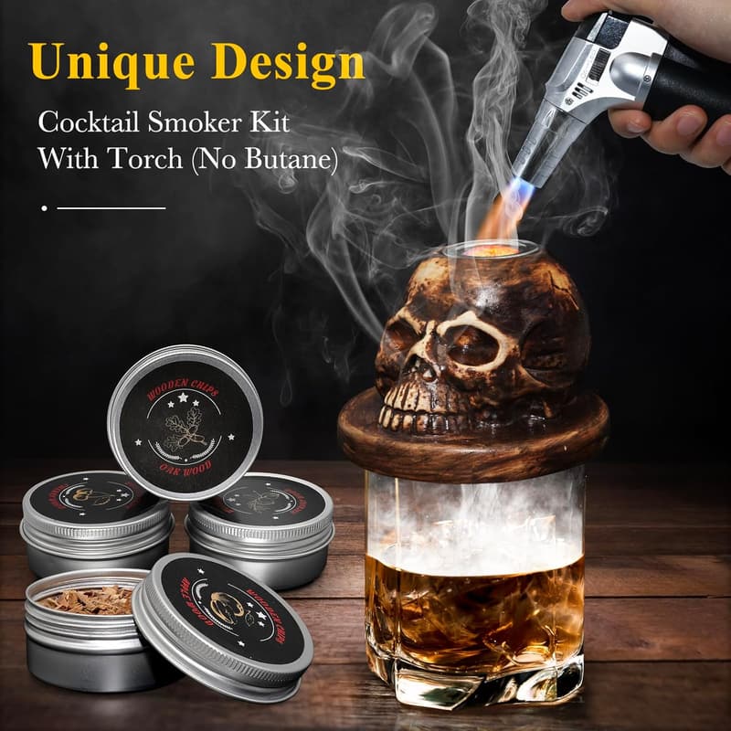 Cocktail Smoker Kit with Torch & 4 Flavors - Unique Gift for Men